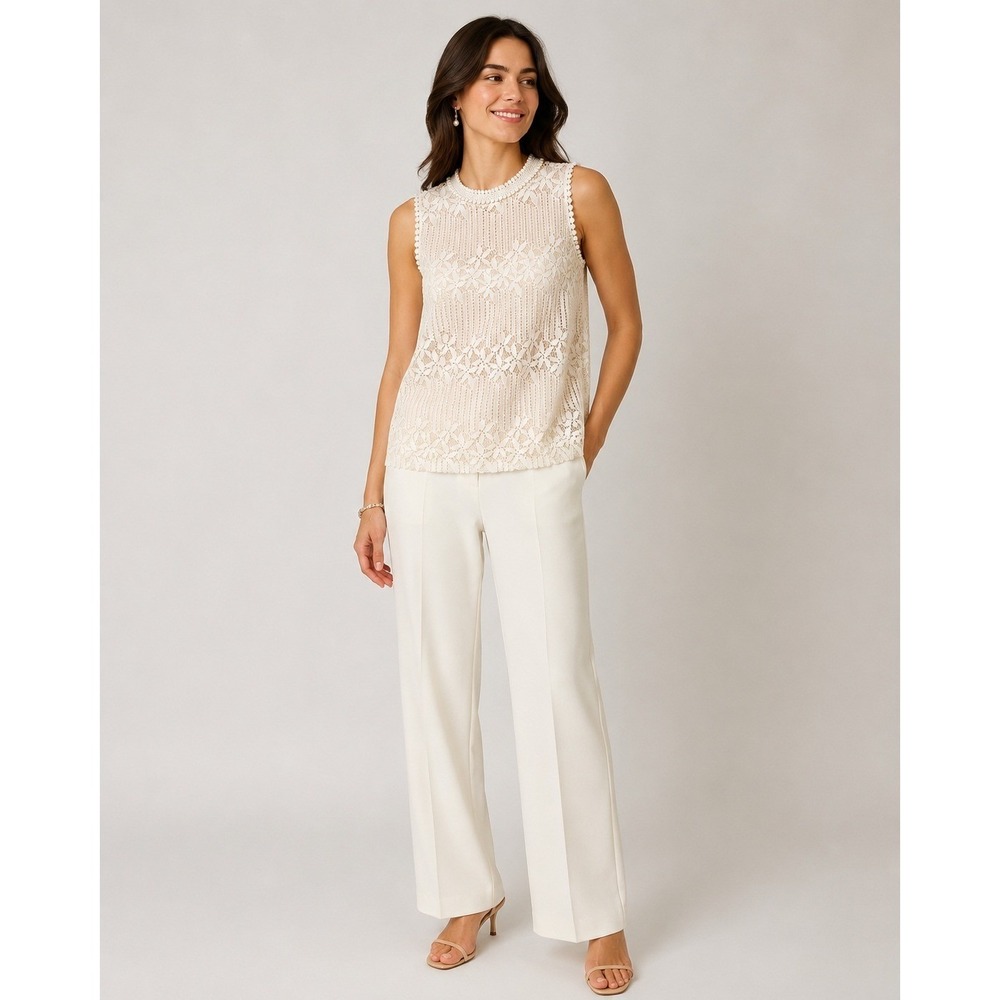Andree by UNIT Tank‎ Blouse Womens Small White Crochet Nude Layer Nylon Boho